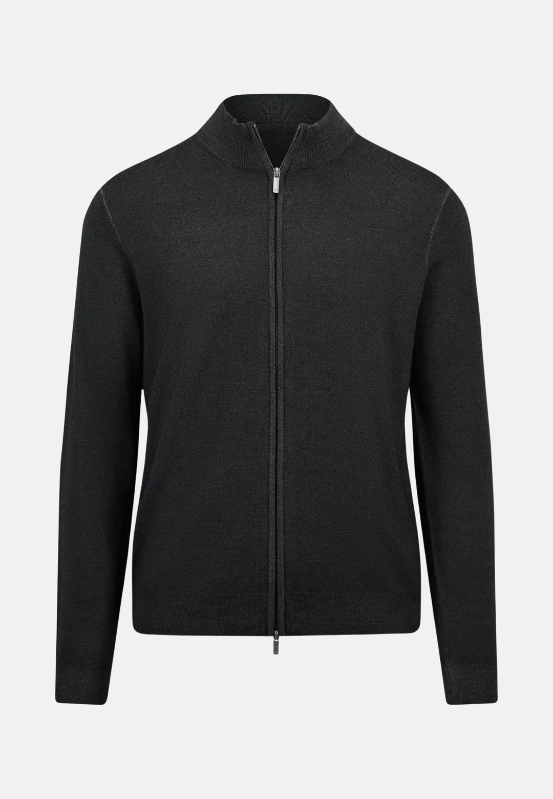 Merino Wool Zip Cardigan Black-Fynch-Hatton UK