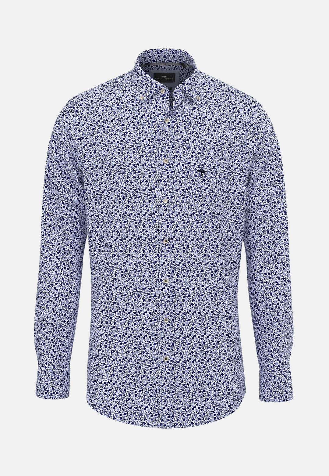 Modern Flower Print Shirt Soft Blue-Fynch-Hatton UK