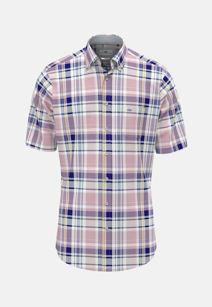 Multicolour Check Short Sleeved Shirt Light Peony-Fynch-Hatton UK