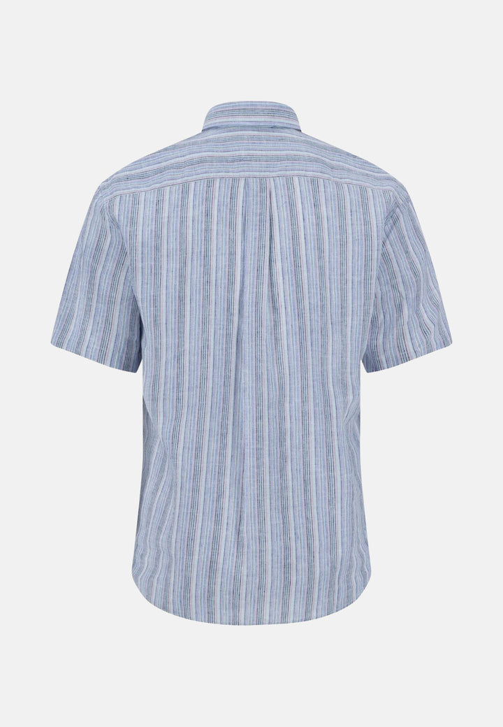 Multicolour Linen Stripe Short Sleeved Shirt Light Peony-Fynch-Hatton UK