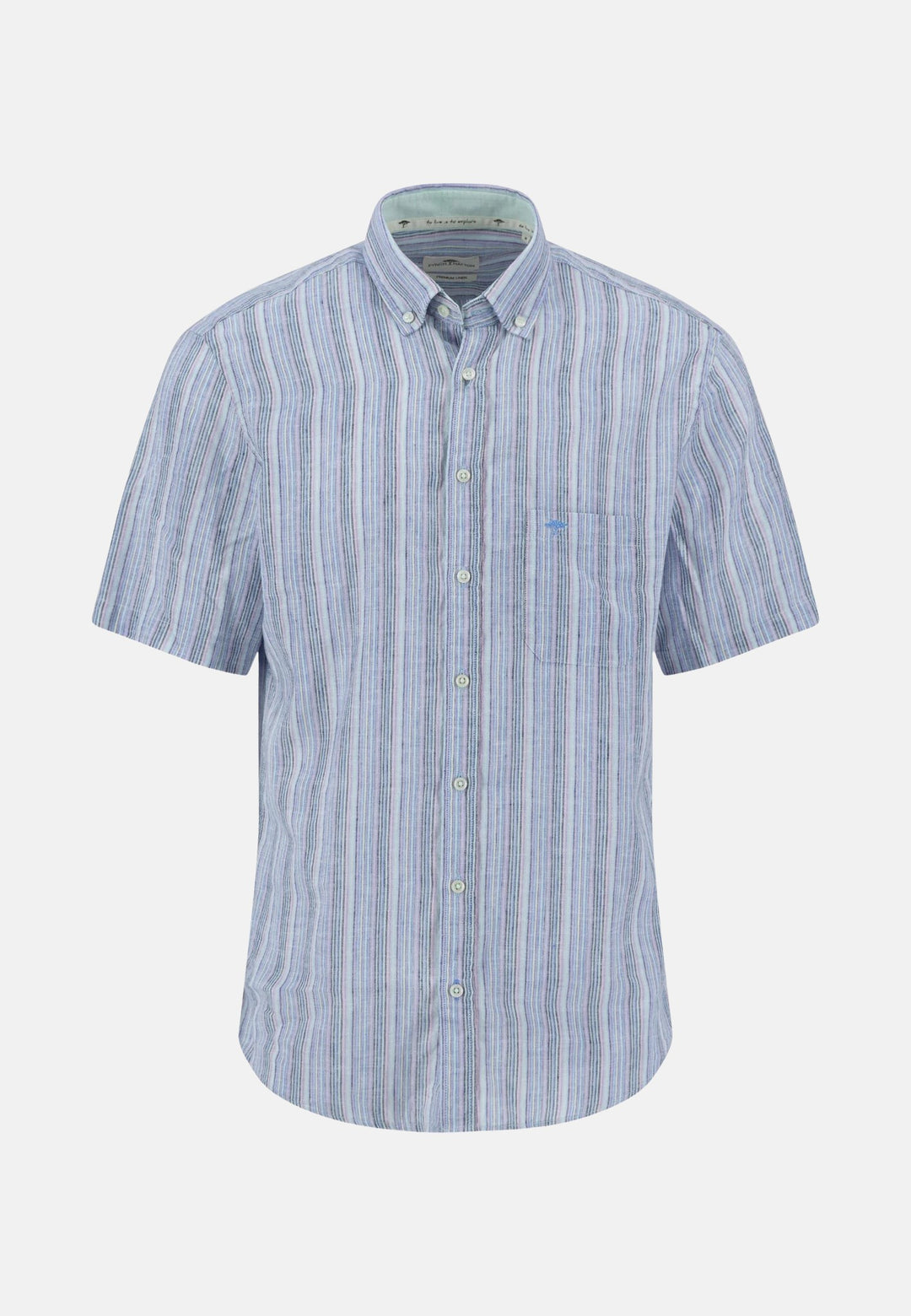 Multicolour Linen Stripe Short Sleeved Shirt Light Peony-Fynch-Hatton UK