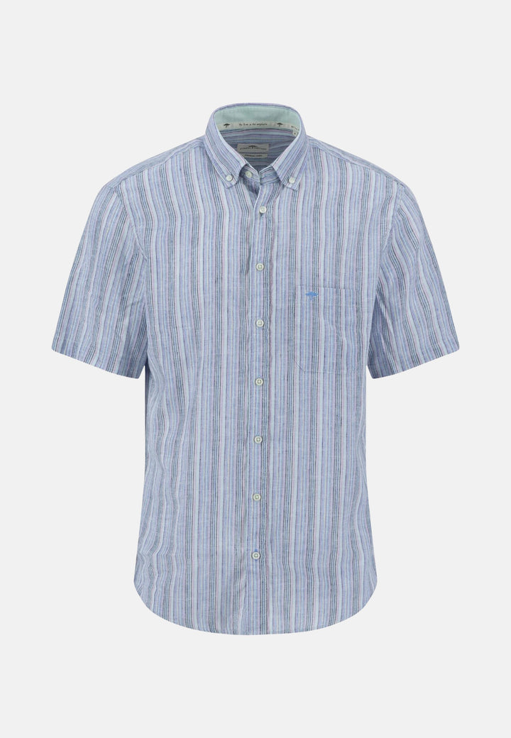 Multicolour Linen Stripe Short Sleeved Shirt Light Peony-Fynch-Hatton UK