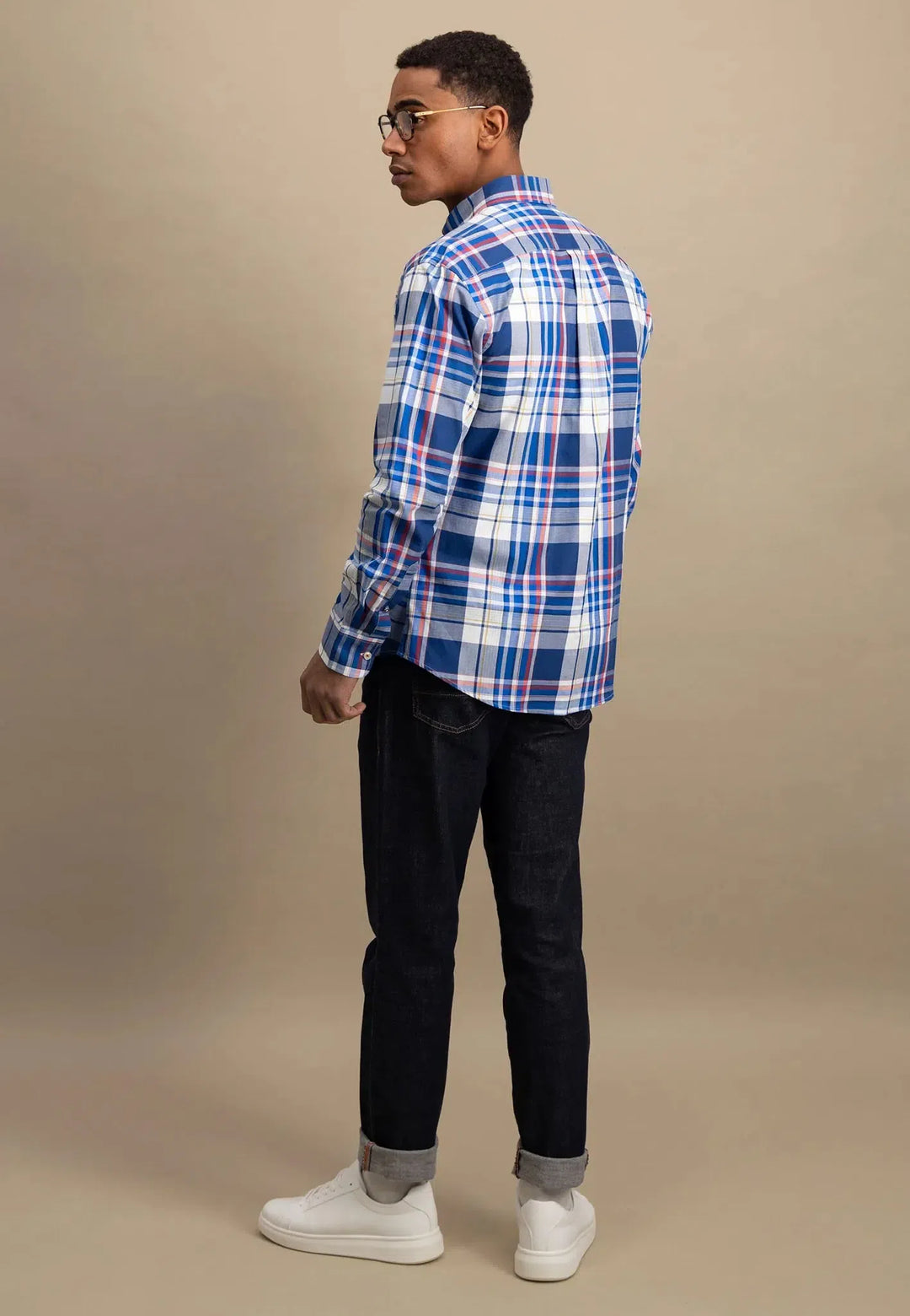 Oxford Check Mix Shirt Strong Blue-Fynch-Hatton UK