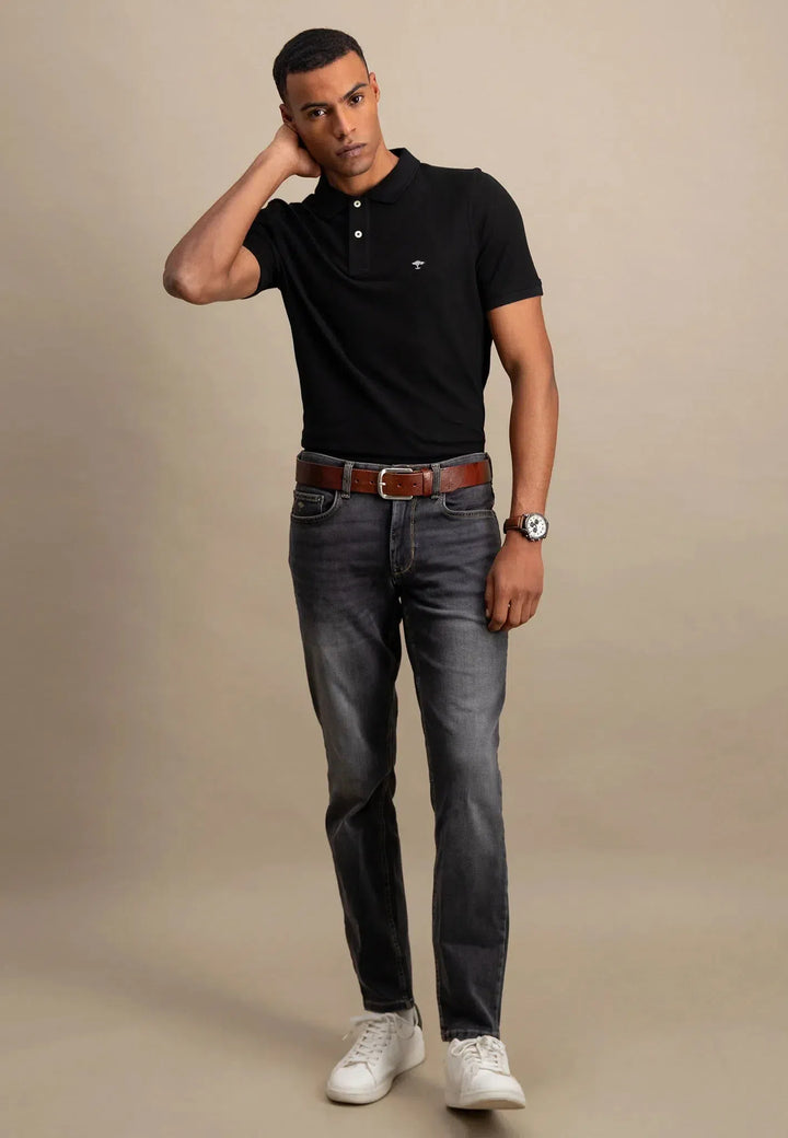 Premium Cotton Polo Shirt Black-Fynch-Hatton UK