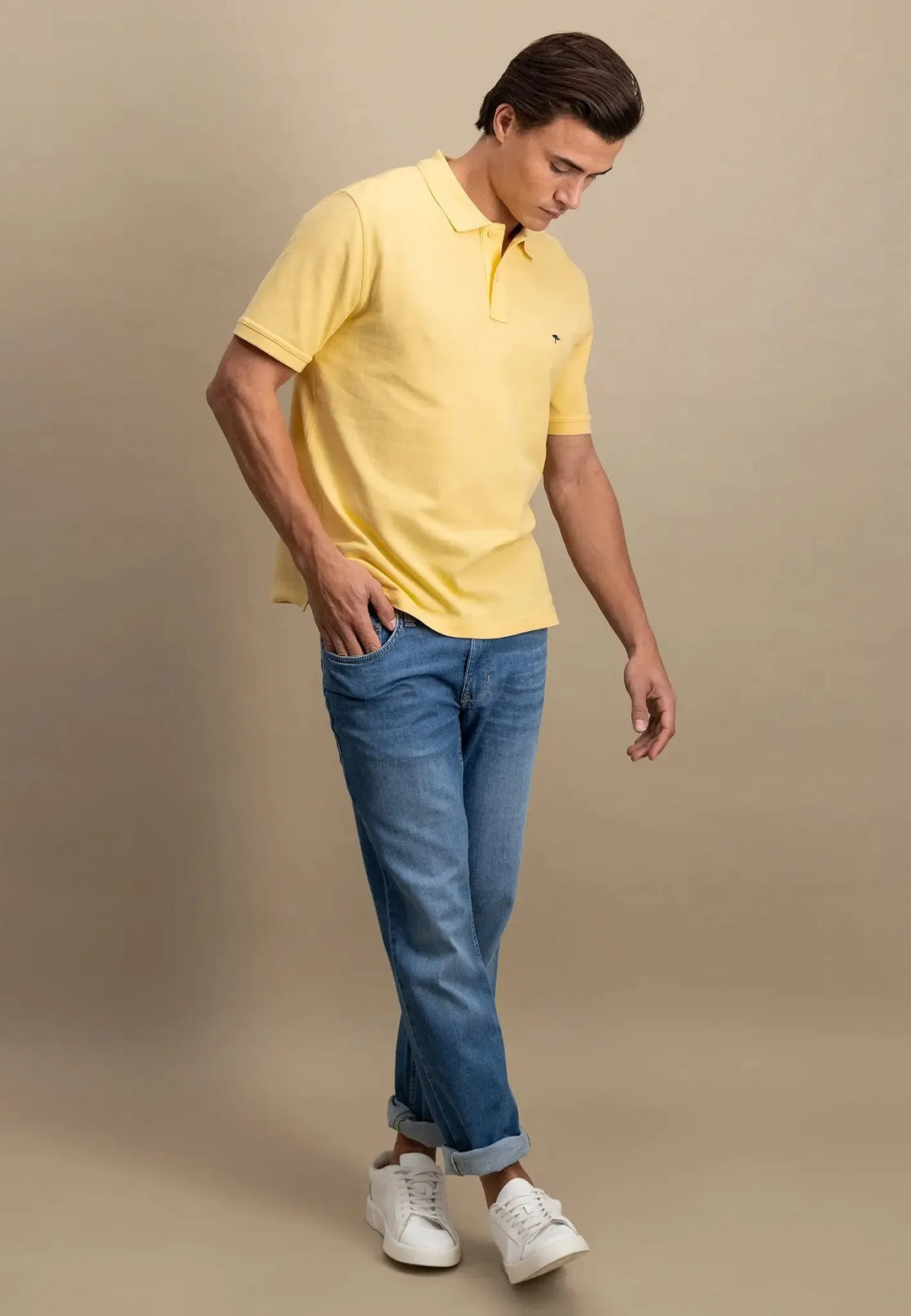 Premium Cotton Polo Shirt Pale Yellow-Fynch-Hatton UK