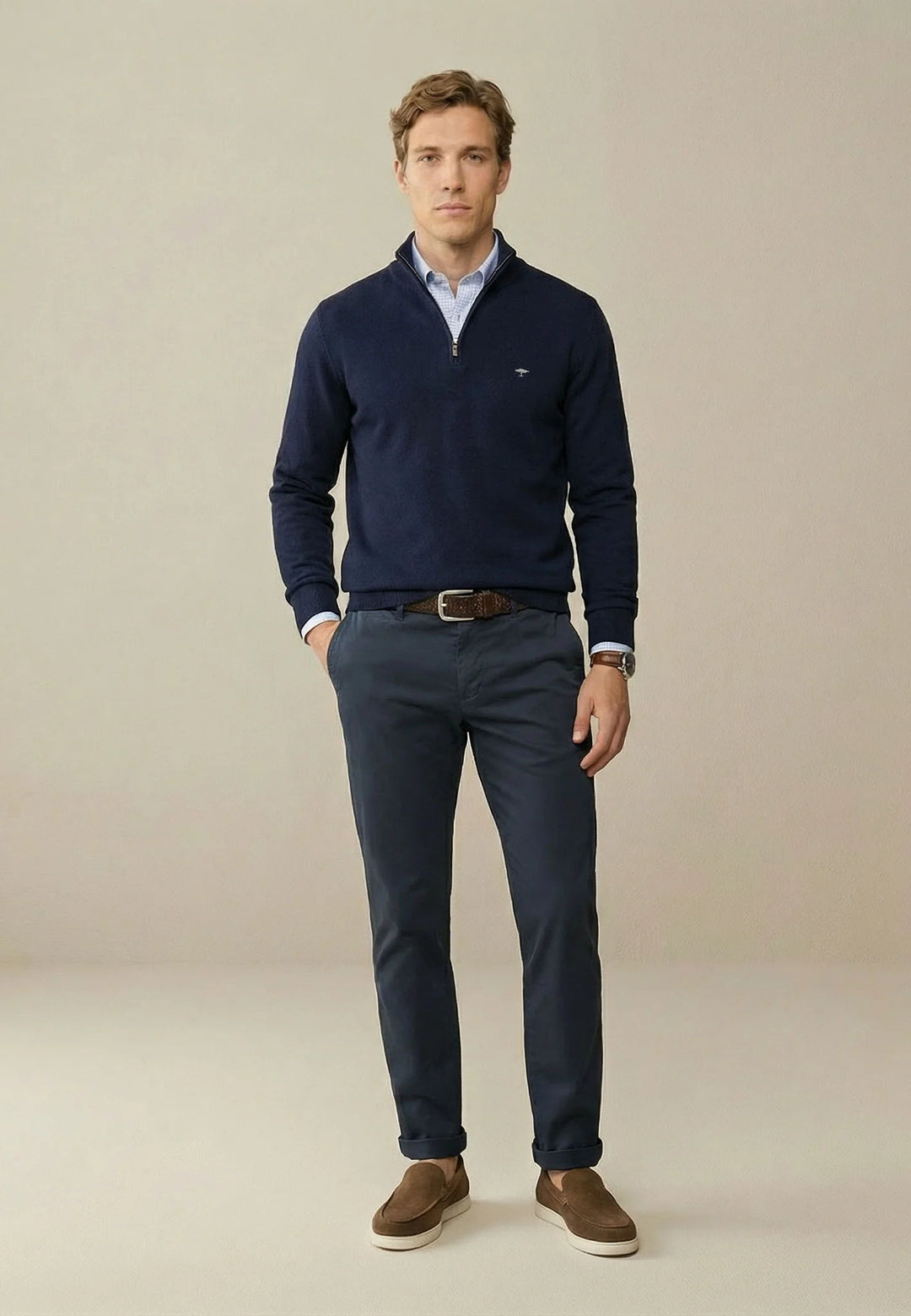 Fine Knit Cotton 1/4 Zip Sweater Navy