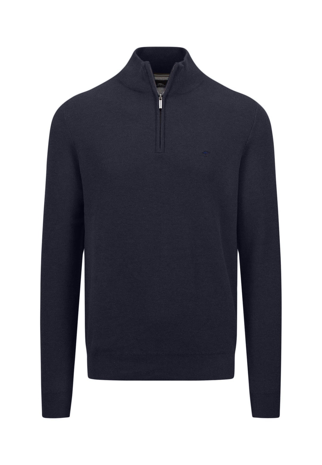 STAND COLLAR 1/4 ZIP COTTON KNIT NAVY-Fynch-Hatton UK