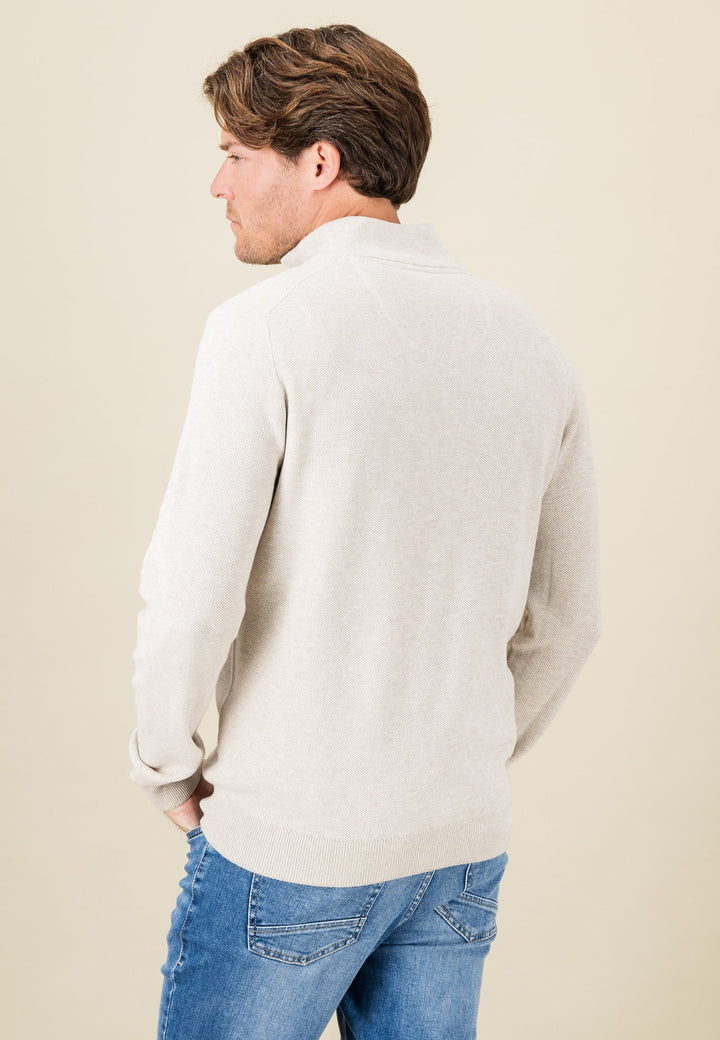 STAND COLLAR 1/4 ZIP COTTON KNIT WINTER WHITE-Fynch-Hatton UK