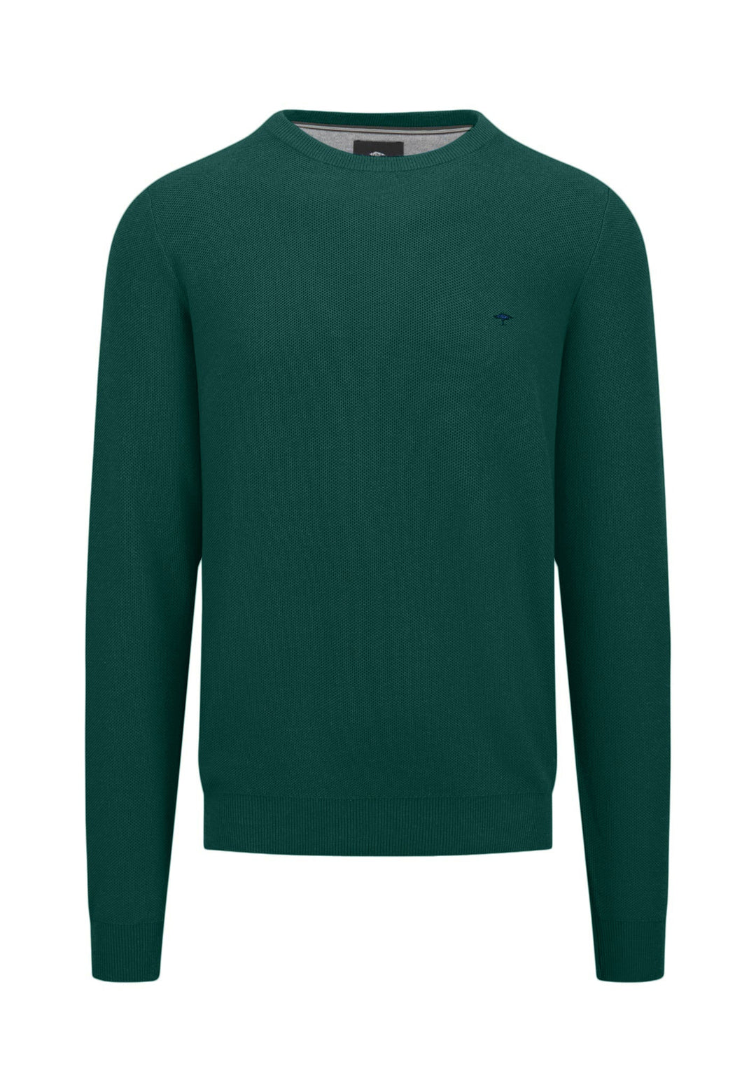 STRUCTURED WOVEN CREWNECK COTTON KNIT DARK EMERALD-Fynch-Hatton UK