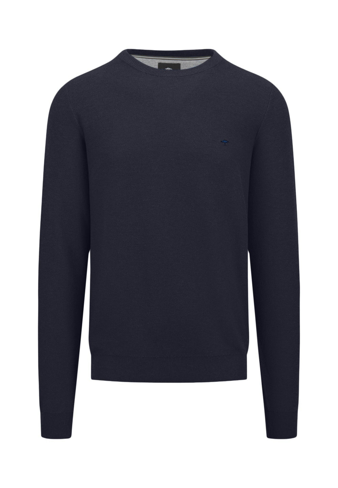 STRUCTURED WOVEN CREWNECK COTTON KNIT NAVY-Fynch-Hatton UK