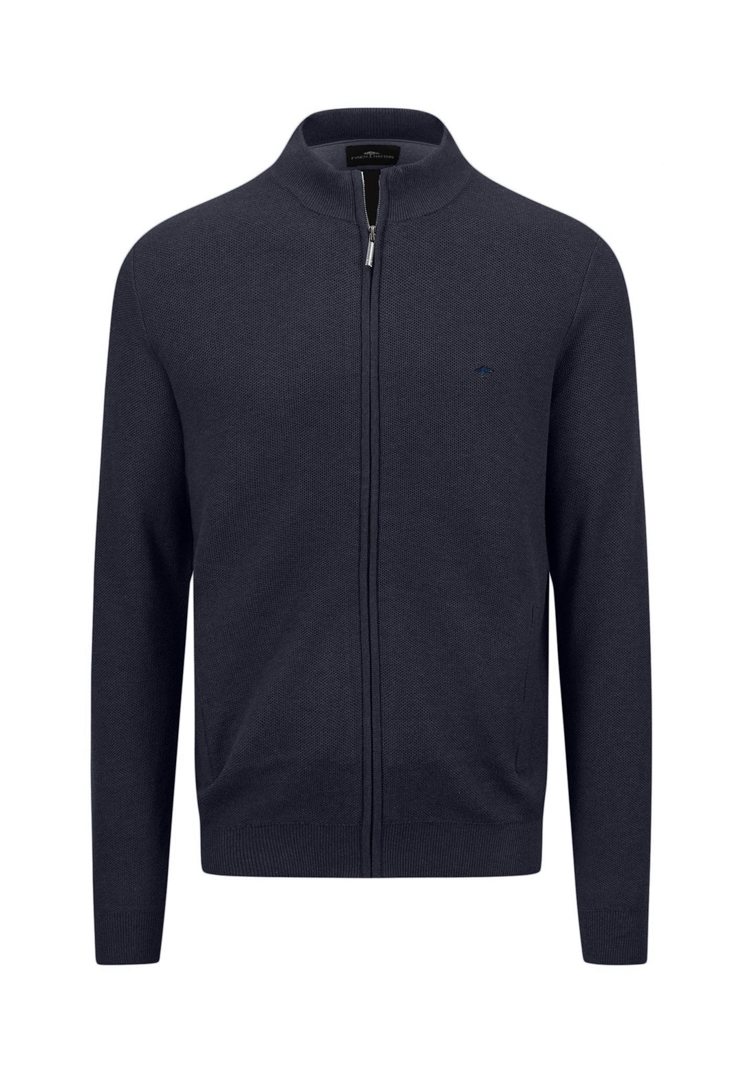 STRUCTURED WOVEN FULL ZIP COTTON KNIT NAVY-Fynch-Hatton UK