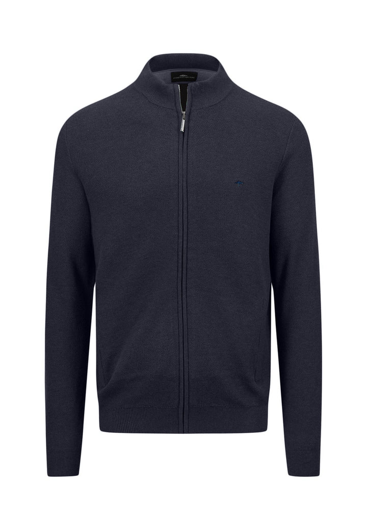 STRUCTURED WOVEN FULL ZIP COTTON KNIT NAVY-Fynch-Hatton UK