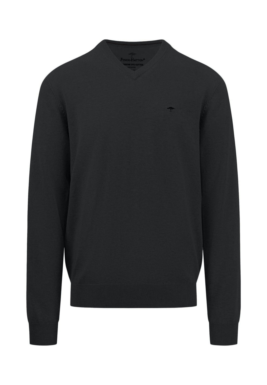 SUPERFINE V-NECK COTTON KNIT BLACK-Fynch-Hatton UK