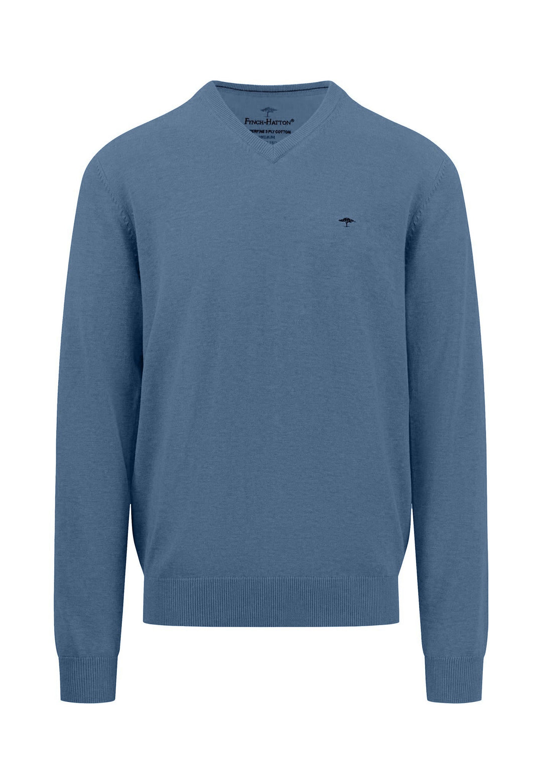 SUPERFINE V-NECK COTTON KNIT CLOUD BLUE-Fynch-Hatton UK