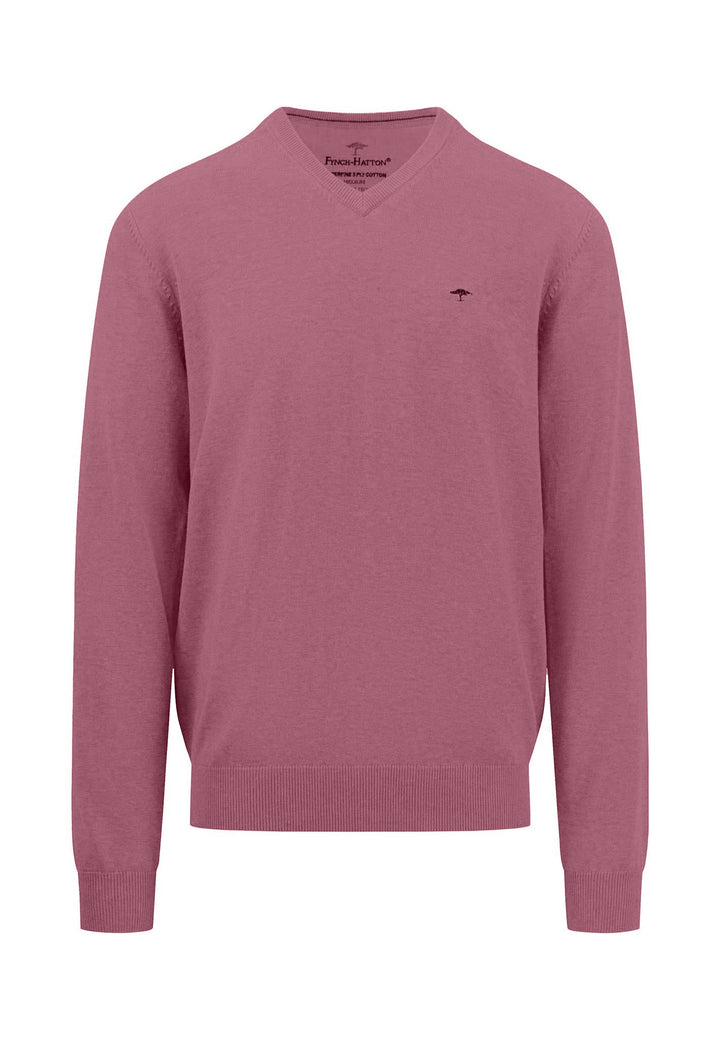 SUPERFINE V-NECK COTTON KNIT PALE BLUSH-Fynch-Hatton UK