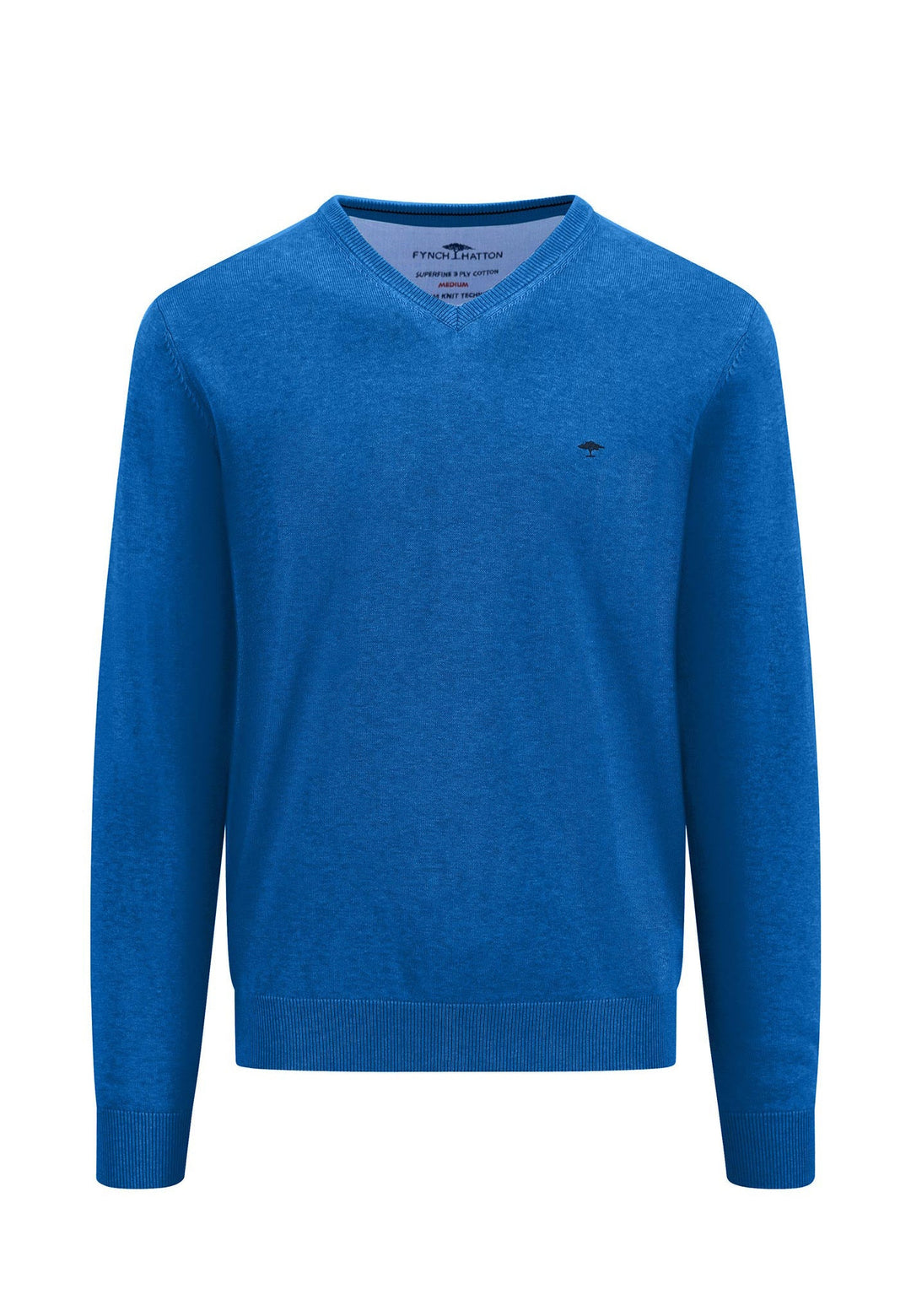 SUPERFINE V-NECK COTTON KNIT STRONG BLUE-Fynch-Hatton UK