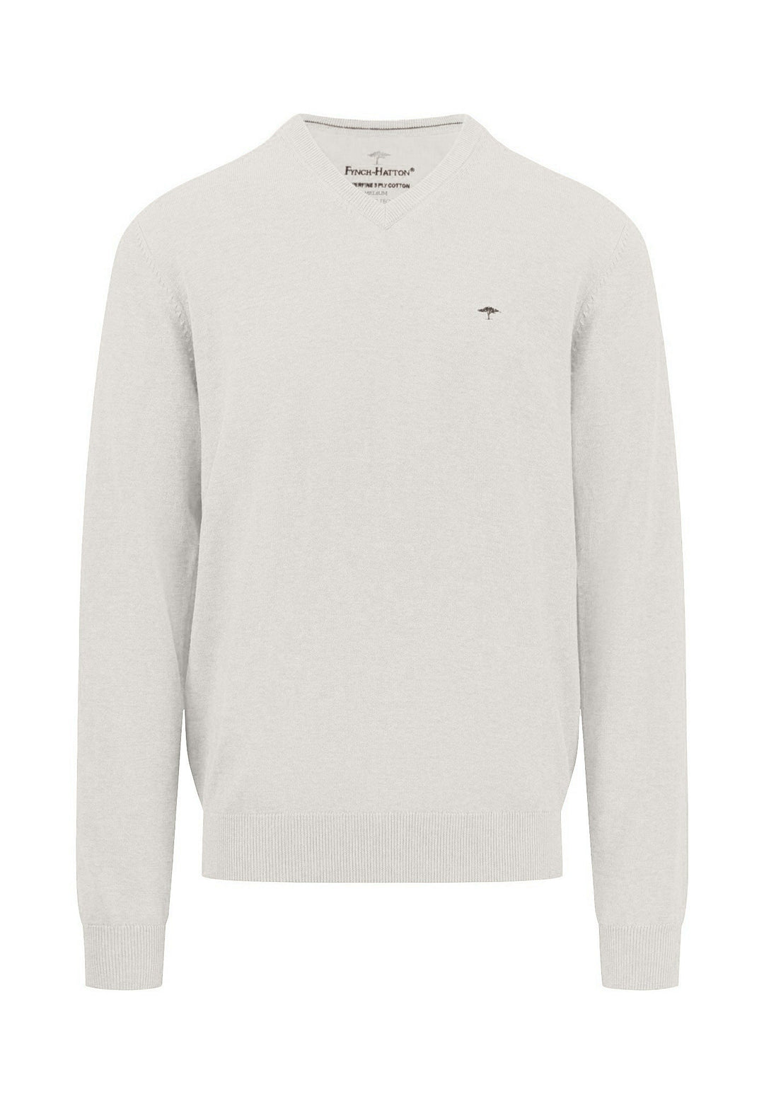 SUPERFINE V-NECK COTTON KNIT WINTER WHITE-Fynch-Hatton UK