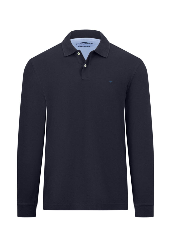 SUPIMA COTTON LS POLO SHIRT NAVY-Fynch-Hatton UK