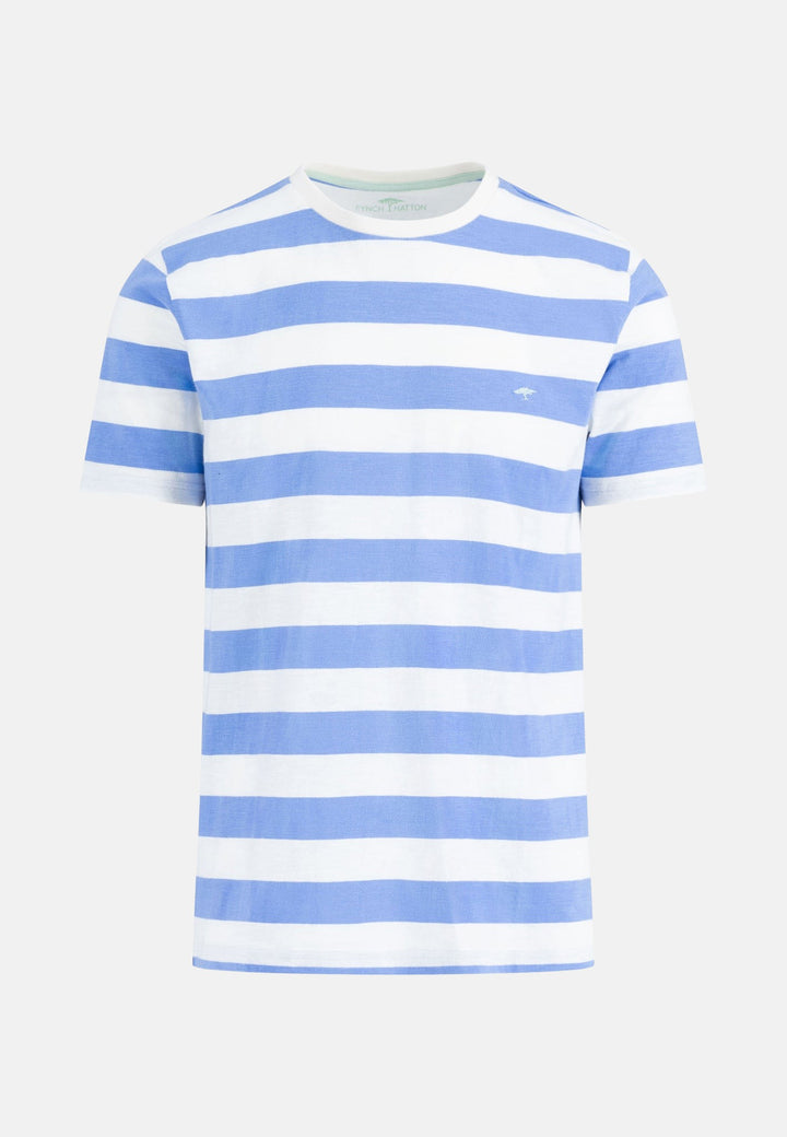 Slub Cotton Stripe T-Shirt Crystal Blue-Fynch-Hatton UK
