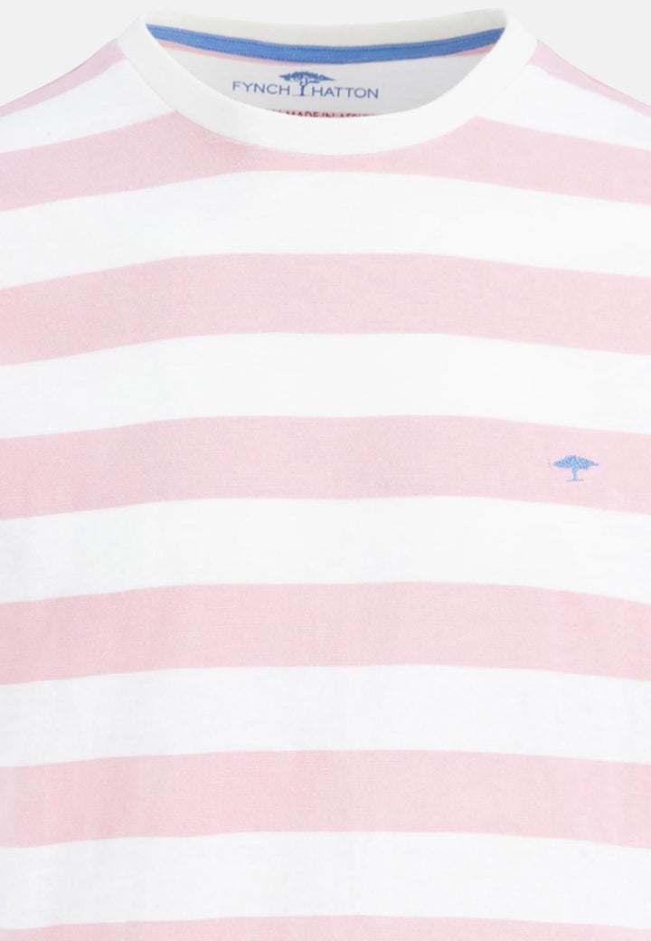 Slub Cotton Stripe T-Shirt Light Peony-Fynch-Hatton UK