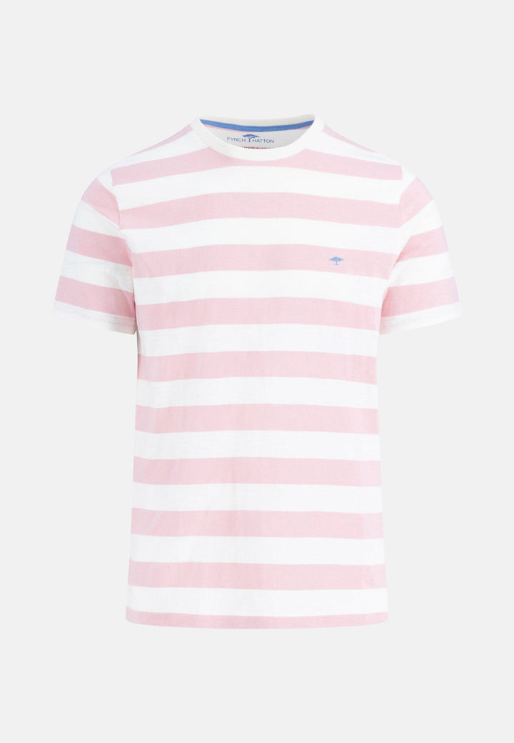 Slub Cotton Stripe T-Shirt Light Peony-Fynch-Hatton UK