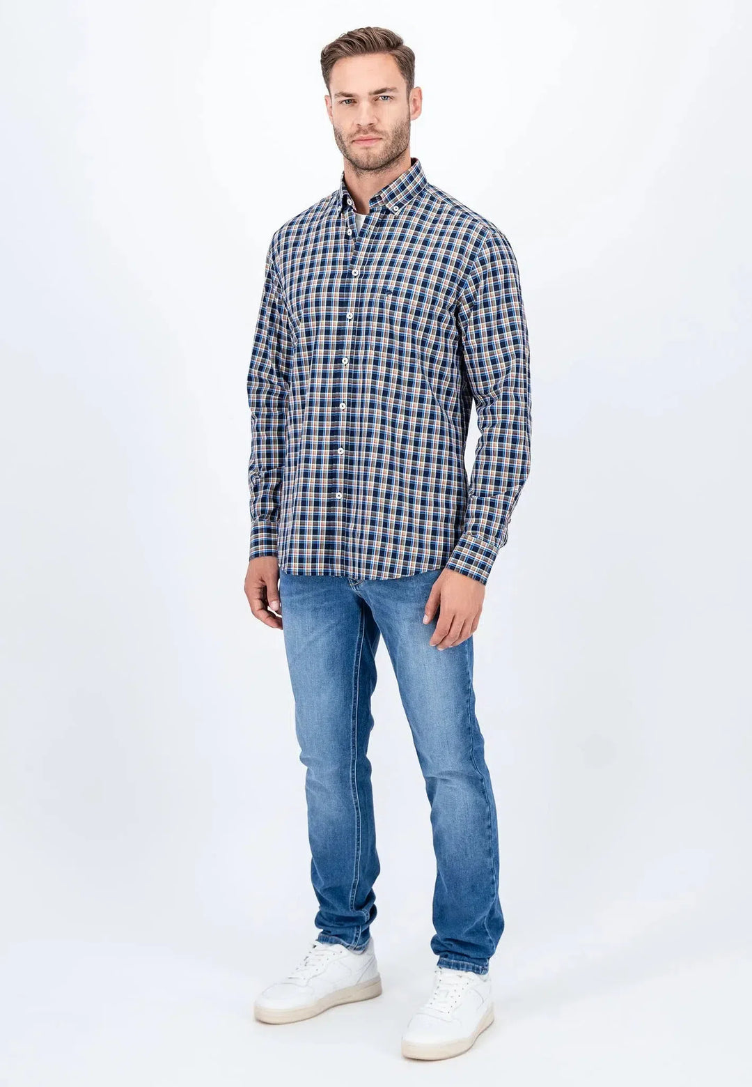 Small Check Shirt Navy-Fynch-Hatton UK