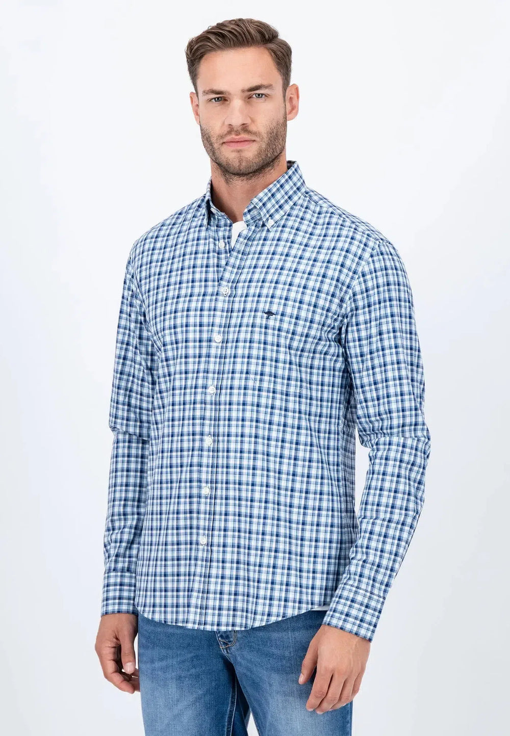 Small Combi Check Shirt Midnight-Fynch-Hatton UK