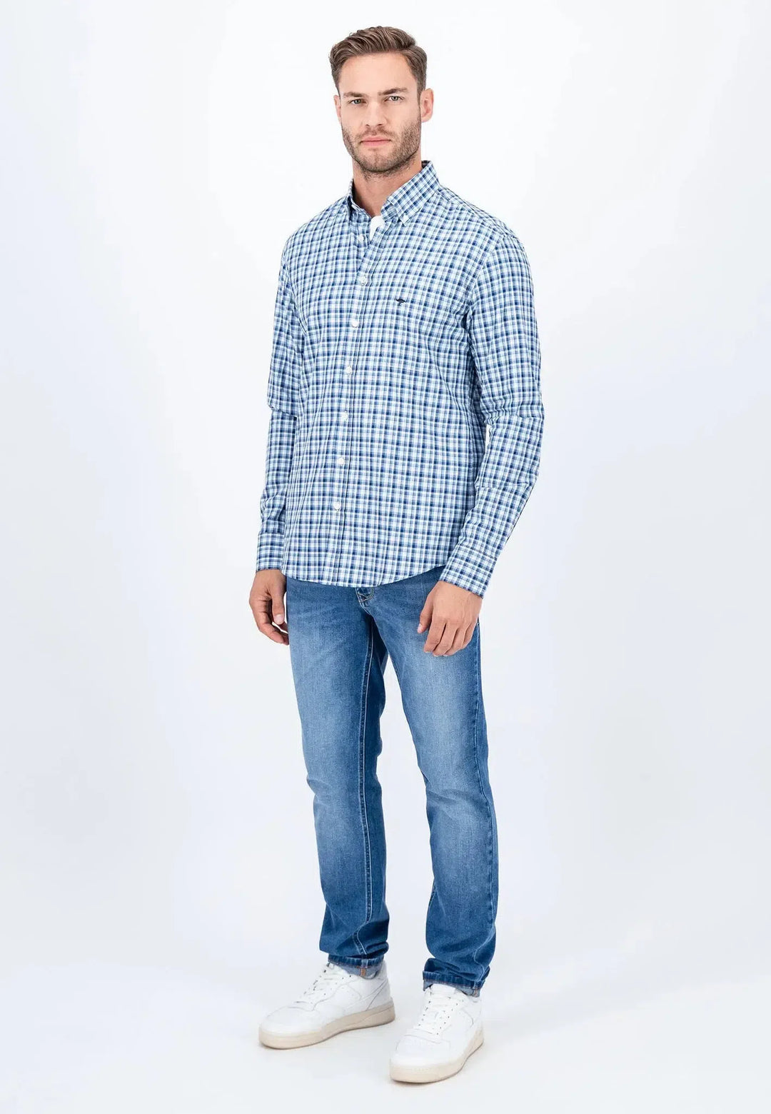 Small Combi Check Shirt Midnight-Fynch-Hatton UK