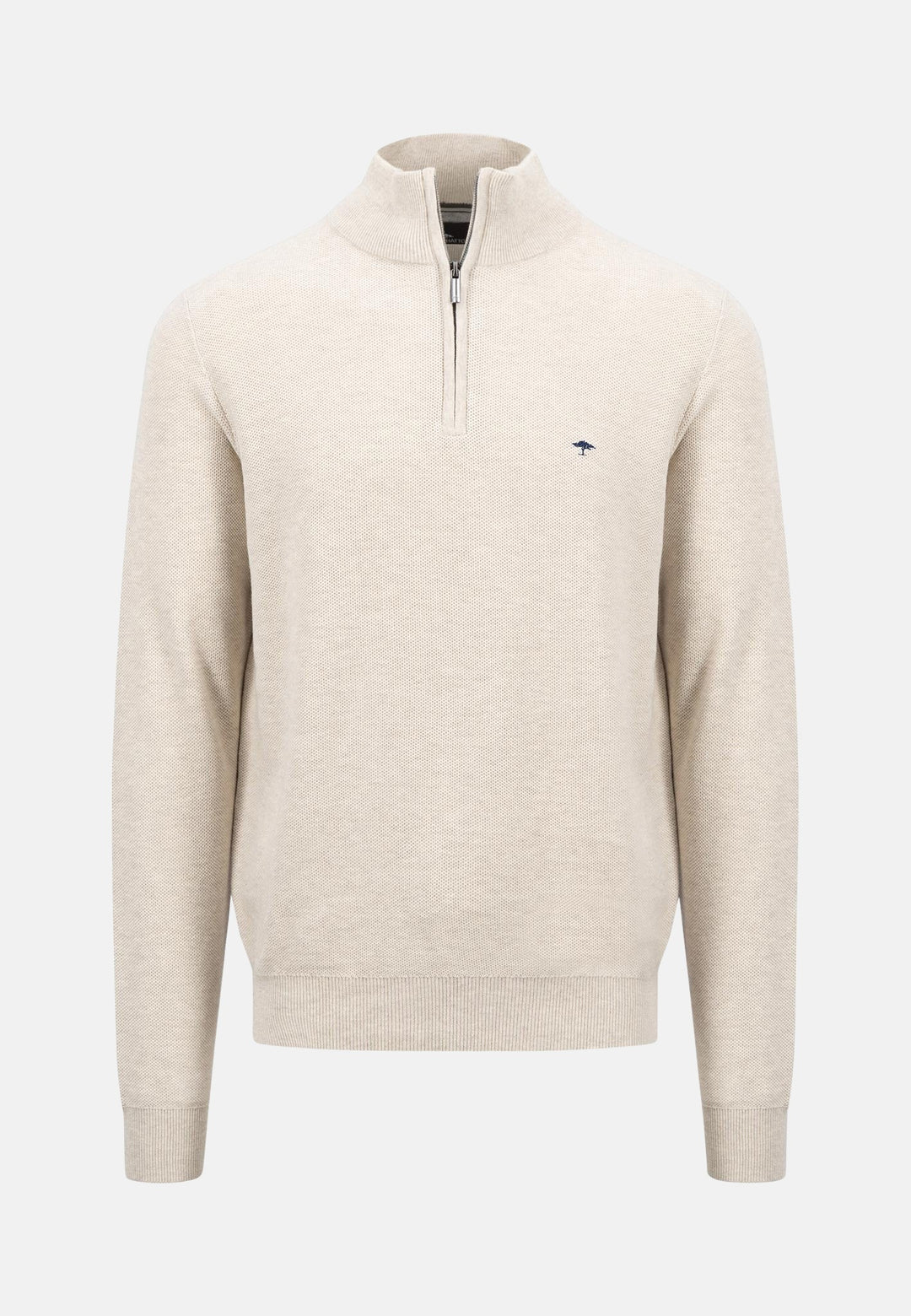 Stand Collar 1/4 Zip Cotton Knit Antique White-Fynch-Hatton UK