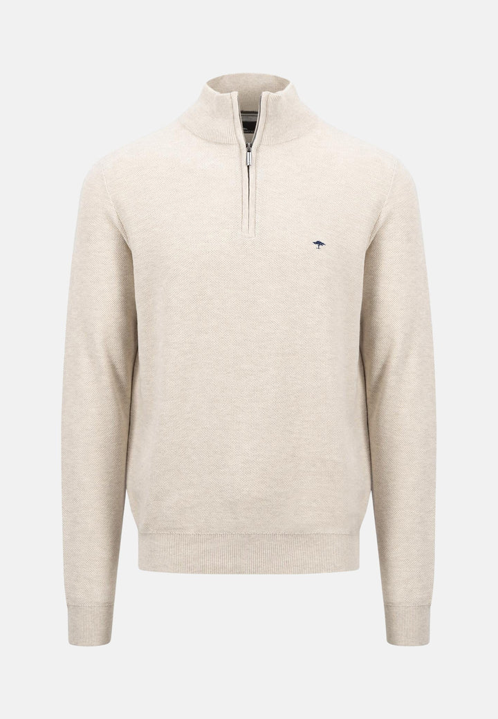 Stand Collar 1/4 Zip Cotton Knit Antique White-Fynch-Hatton UK