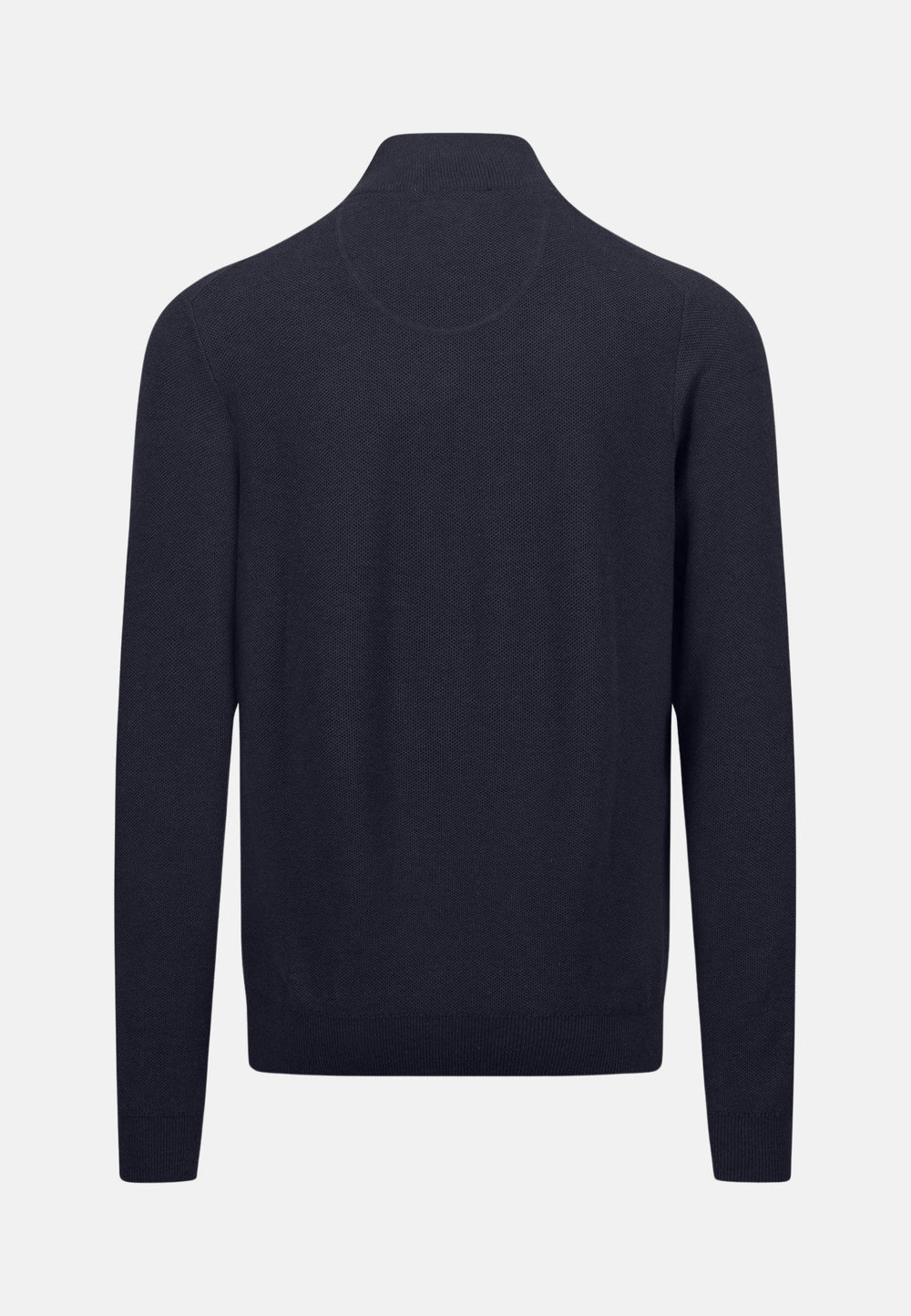 Stand Collar 1/4 Zip Cotton Knit Navy-Fynch-Hatton UK