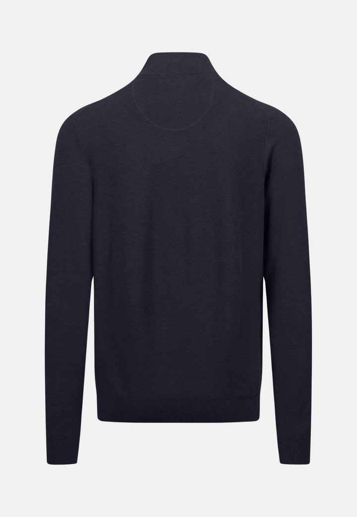 Stand Collar 1/4 Zip Cotton Knit Navy-Fynch-Hatton UK