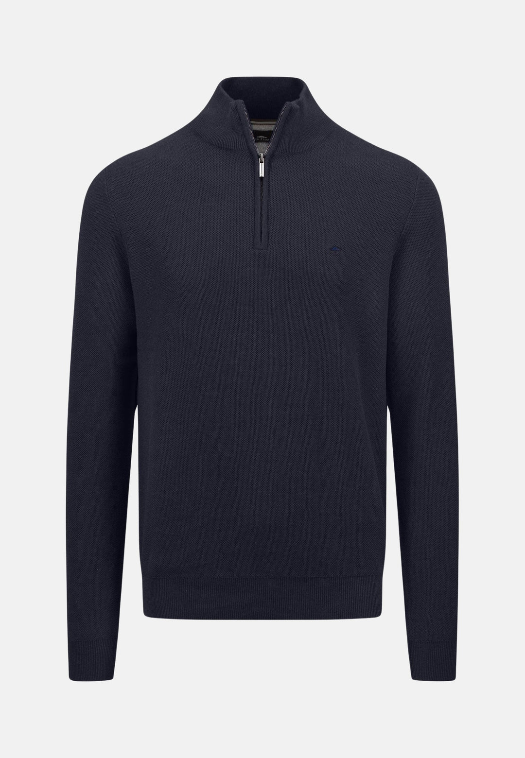 Stand Collar 1/4 Zip Cotton Knit Navy-Fynch-Hatton UK