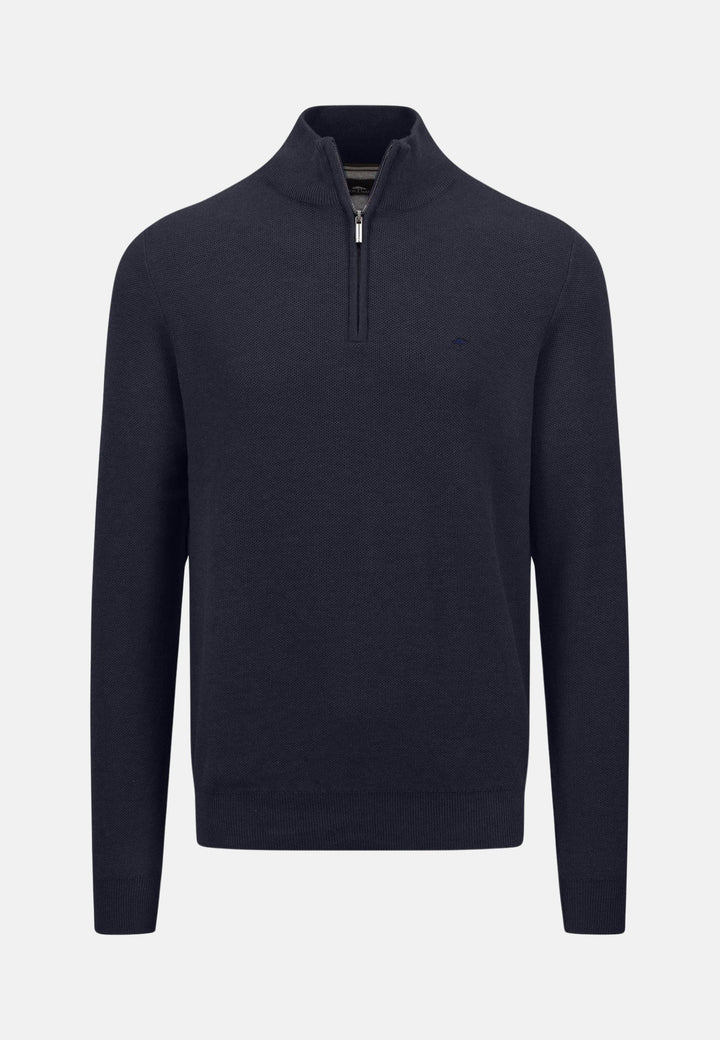 Stand Collar 1/4 Zip Cotton Knit Navy-Fynch-Hatton UK