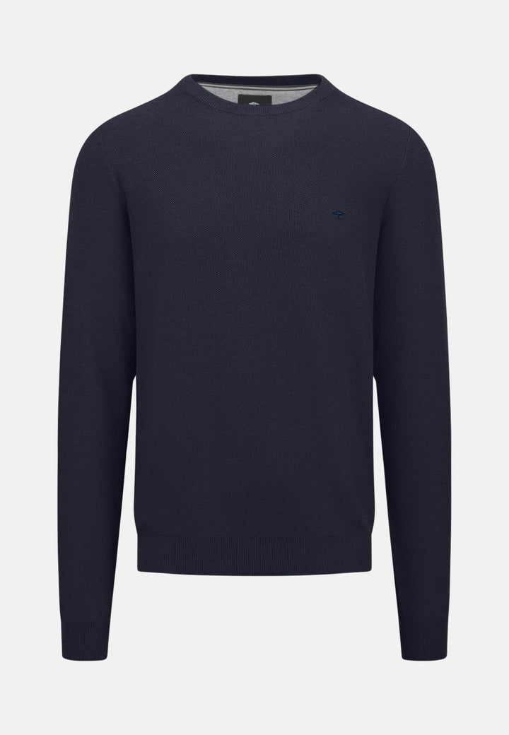 Structured Crewneck Cotton Knit Dark Navy-Fynch-Hatton UK