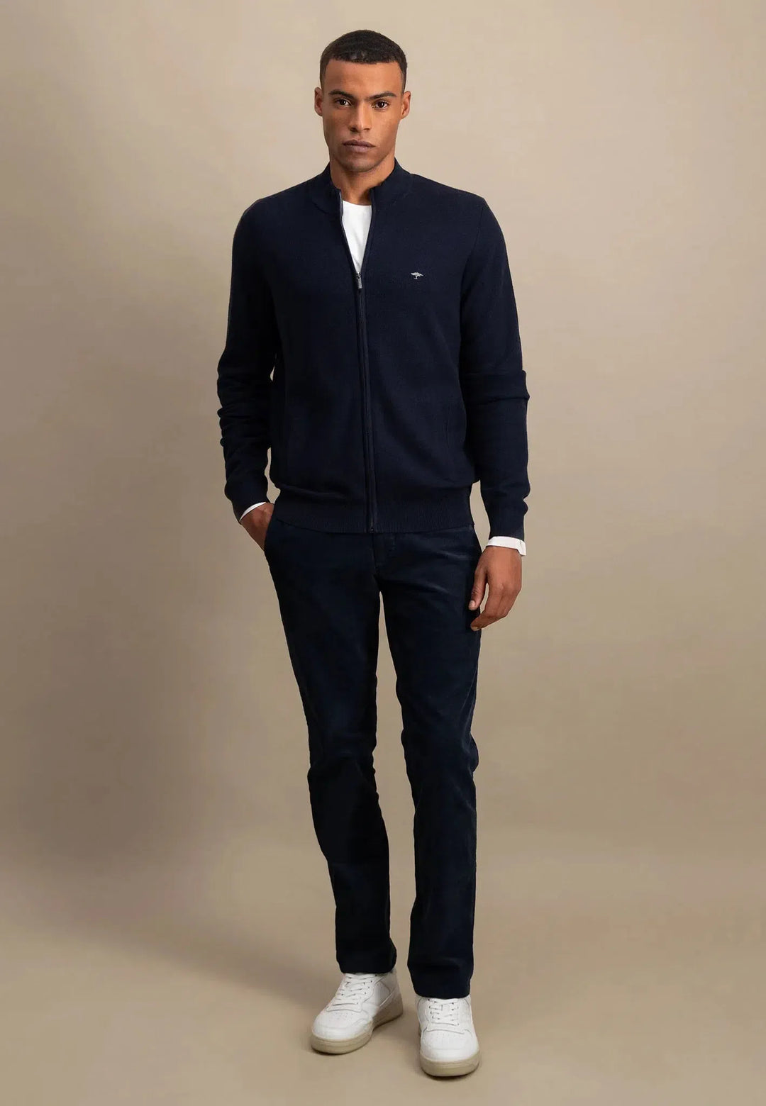 Structured Full Zip Cotton Knit Navy-Fynch-Hatton UK