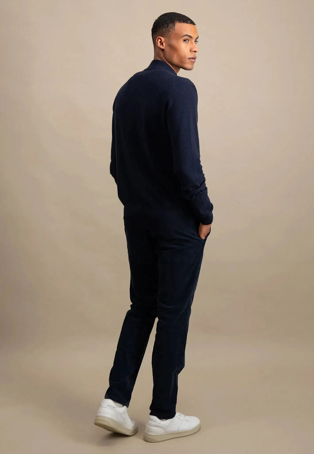 Structured Full Zip Cotton Knit Navy-Fynch-Hatton UK