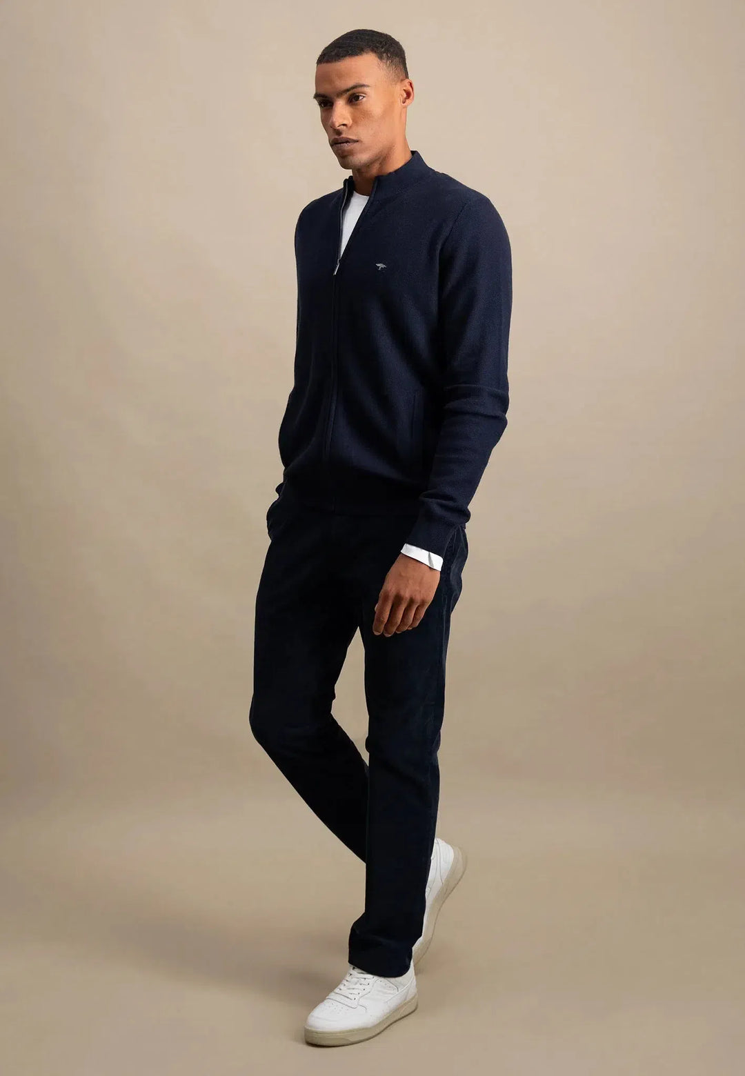 Structured Full Zip Cotton Knit Navy-Fynch-Hatton UK