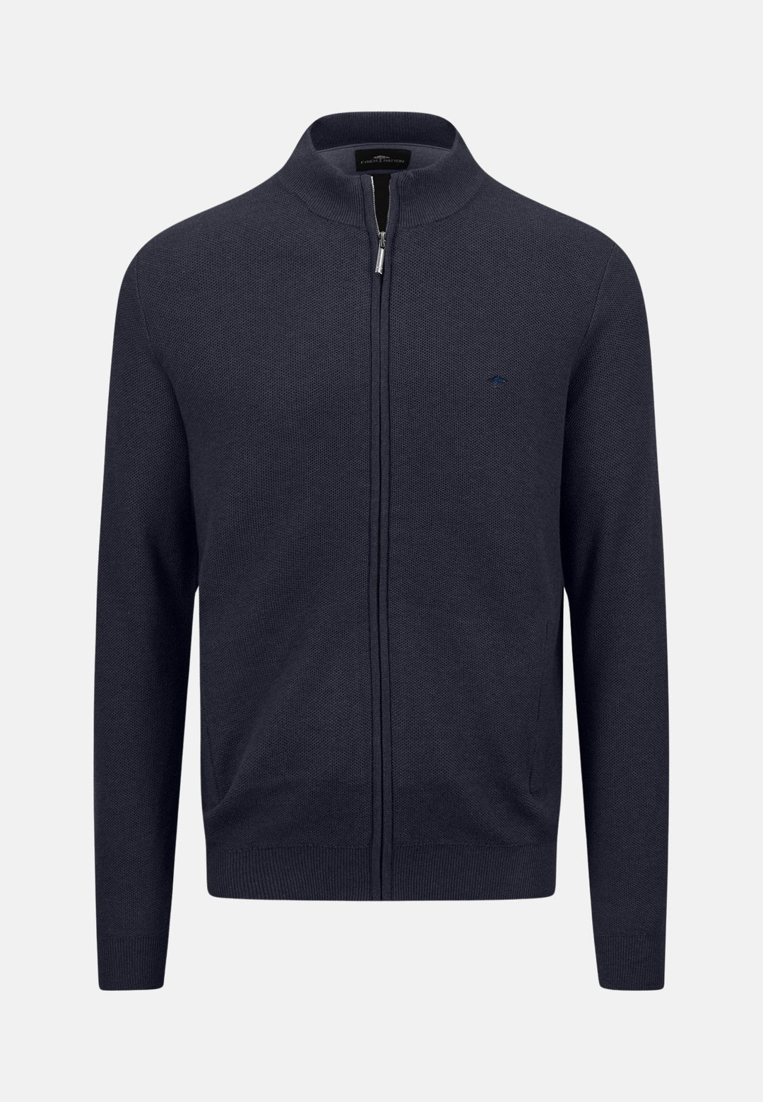 Structured Full Zip Cotton Knit Navy-Fynch-Hatton UK