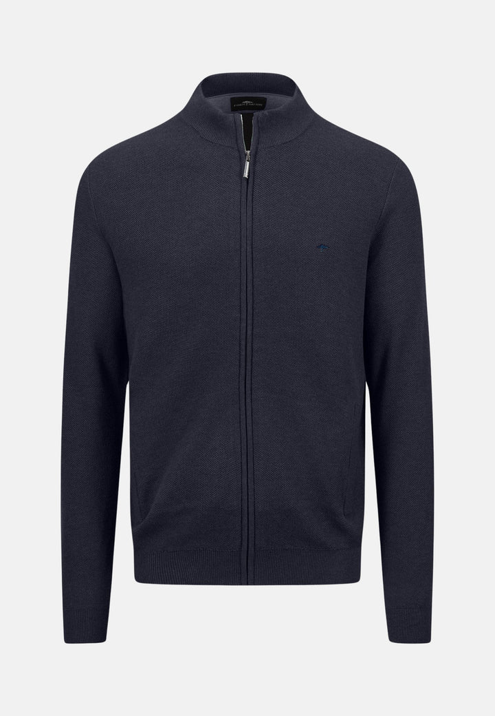 Structured Full Zip Cotton Knit Navy-Fynch-Hatton UK