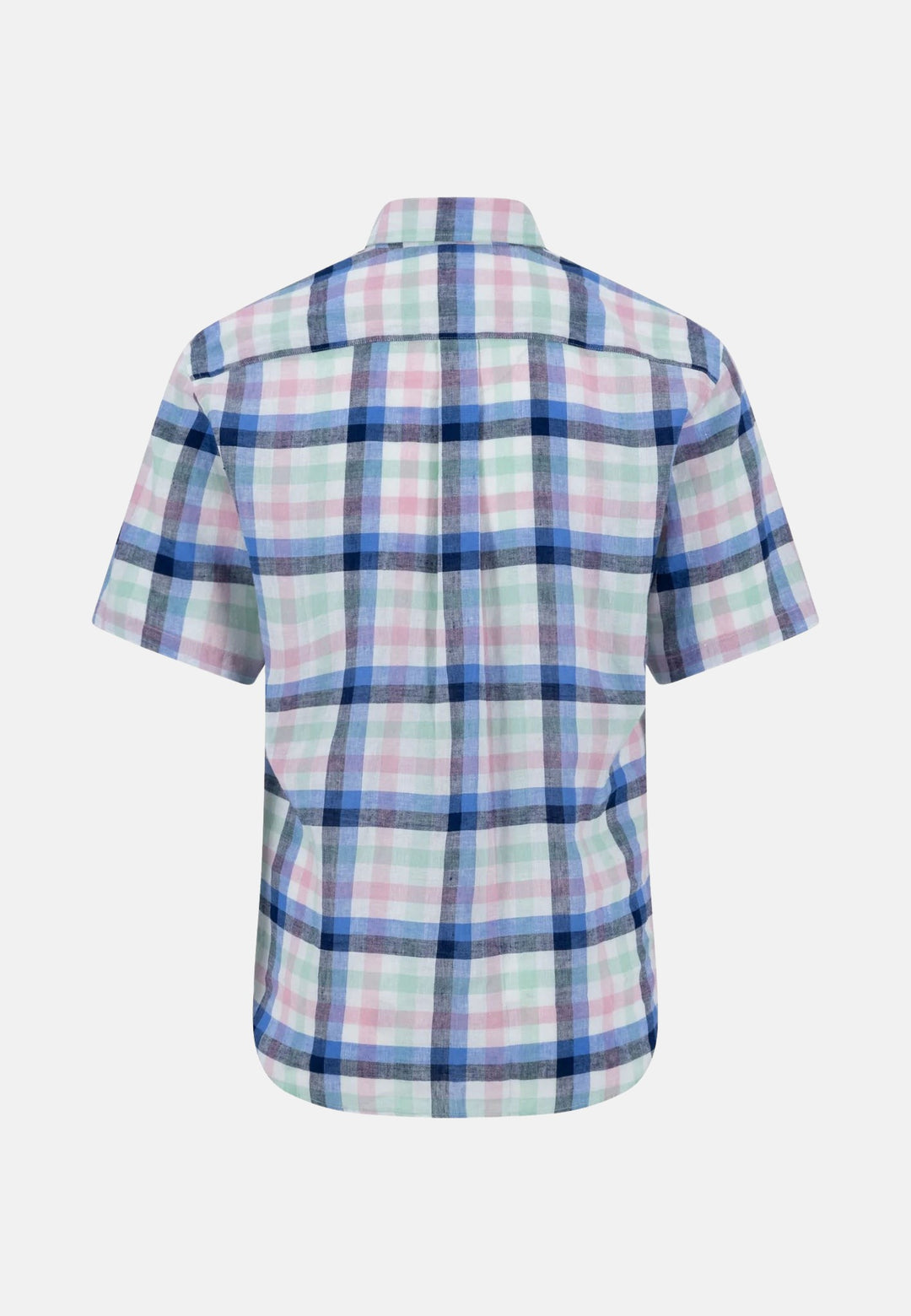 Summer Check Linen Short Sleeved Shirt Minty Green-Fynch-Hatton UK