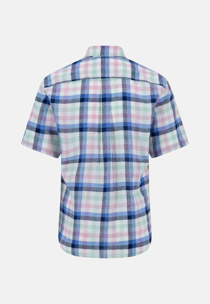 Summer Check Linen Short Sleeved Shirt Minty Green-Fynch-Hatton UK