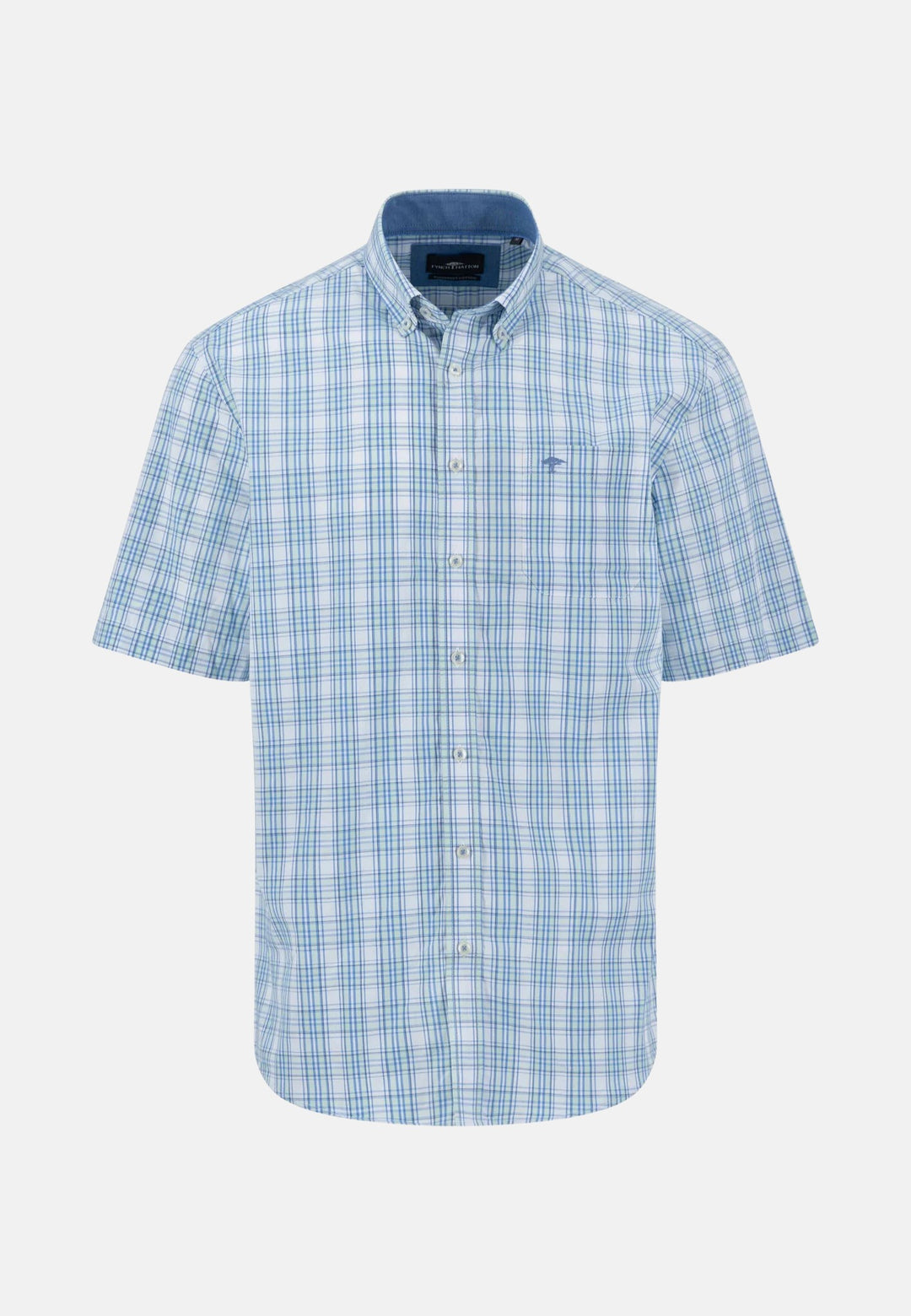 Summer Check Short Sleeved Shirt Minty Green-Fynch-Hatton UK