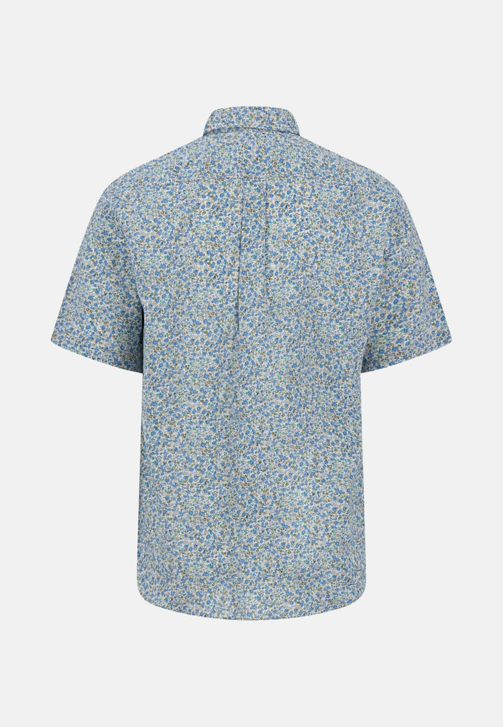 Summer Print Linen Short Sleeved Shirt Crystal Blue-Fynch-Hatton UK