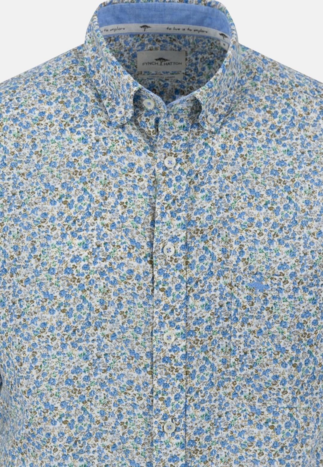Summer Print Linen Short Sleeved Shirt Crystal Blue-Fynch-Hatton UK