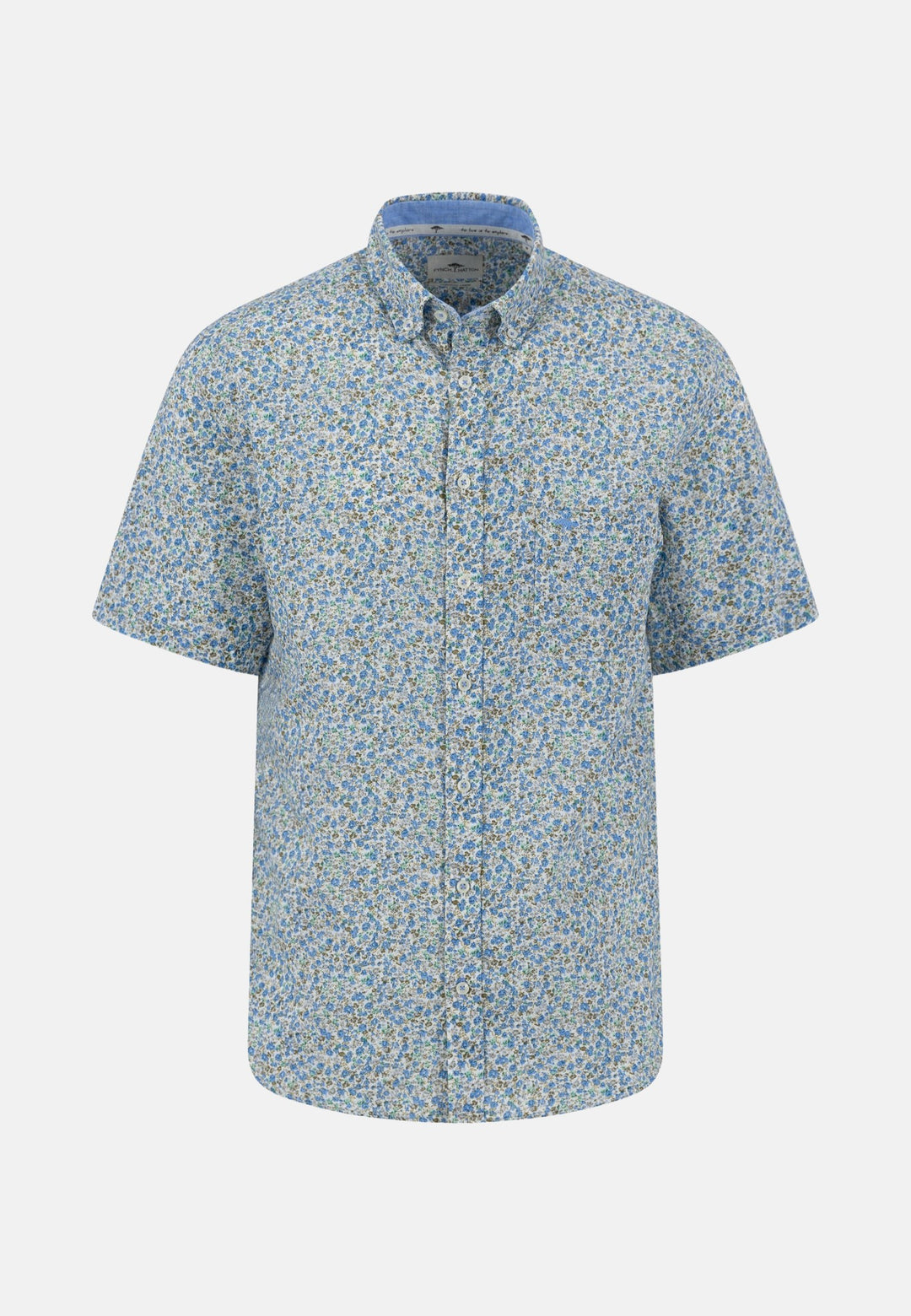 Summer Print Linen Short Sleeved Shirt Crystal Blue-Fynch-Hatton UK