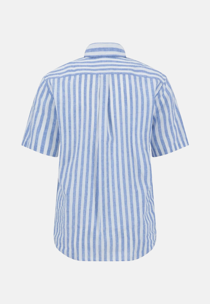 Summer Stripes Linen Short Sleeved Shirt Crystal Blue-Fynch-Hatton UK