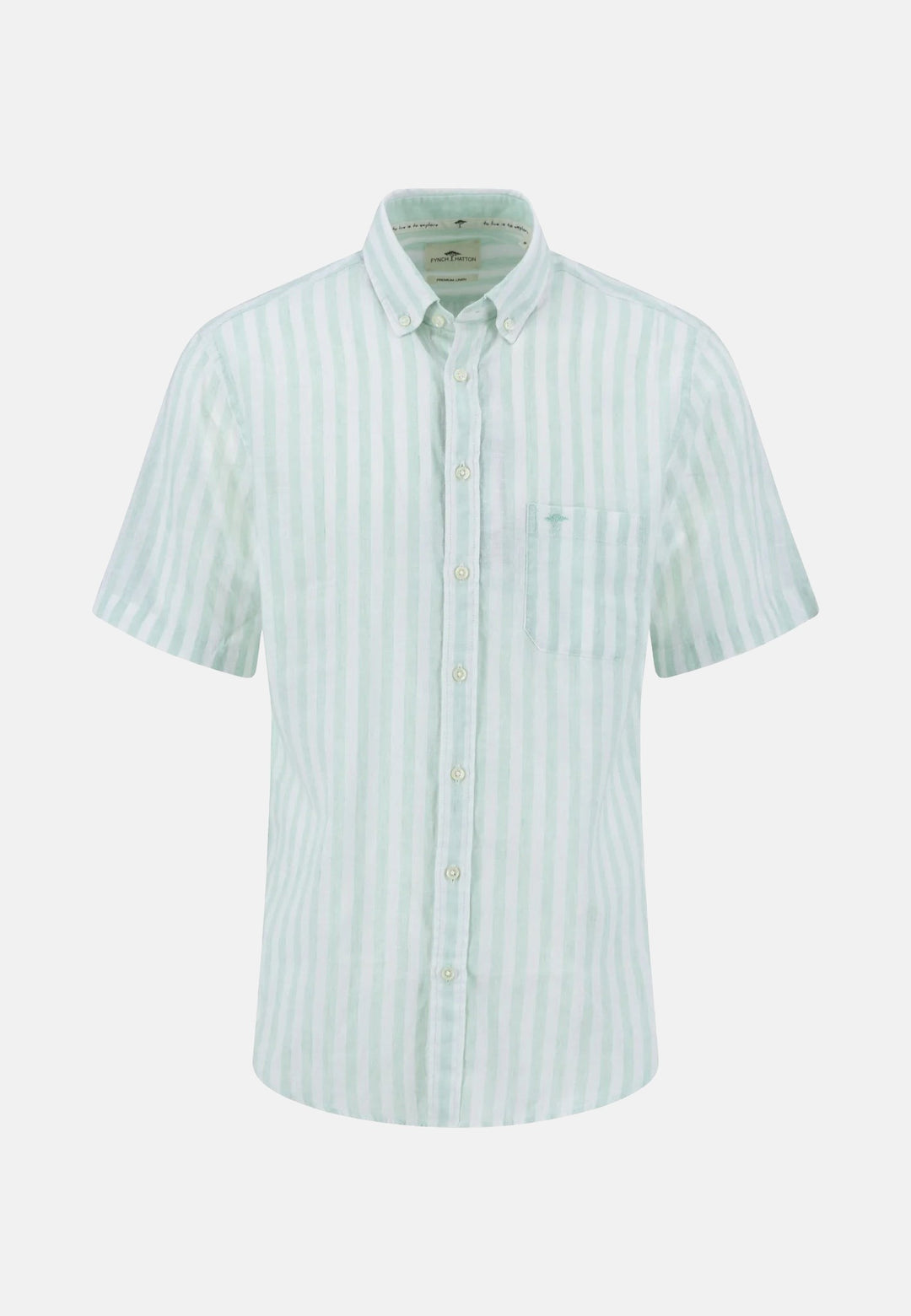Summer Stripes Linen Short Sleeved Shirt Minty Green-Fynch-Hatton UK