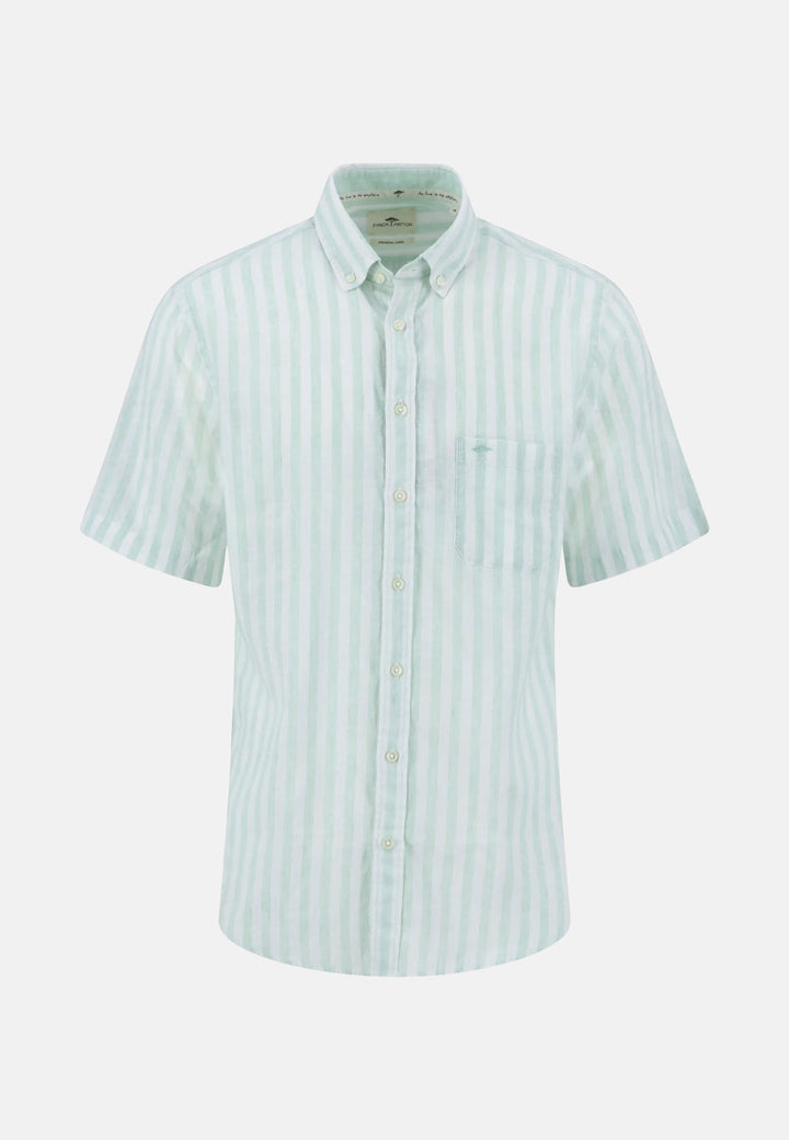 Summer Stripes Linen Short Sleeved Shirt Minty Green-Fynch-Hatton UK