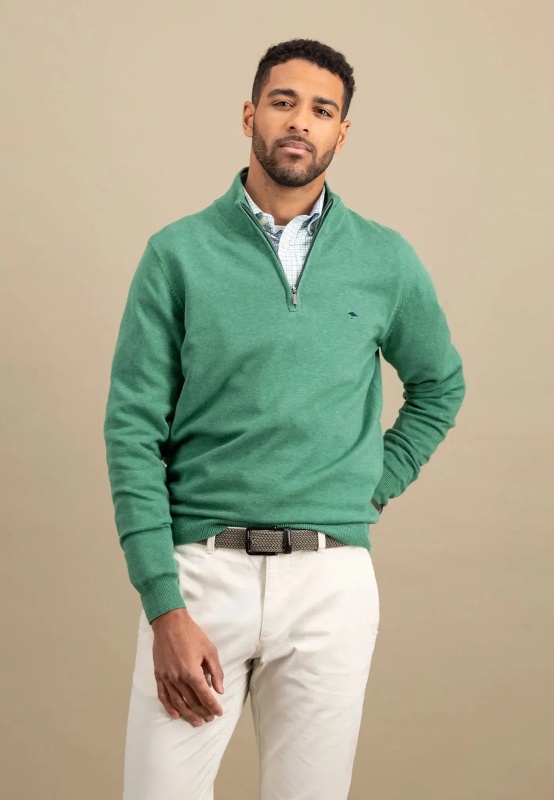 Superfine 1/4 Zip Cotton Knit Jade-Fynch-Hatton UK